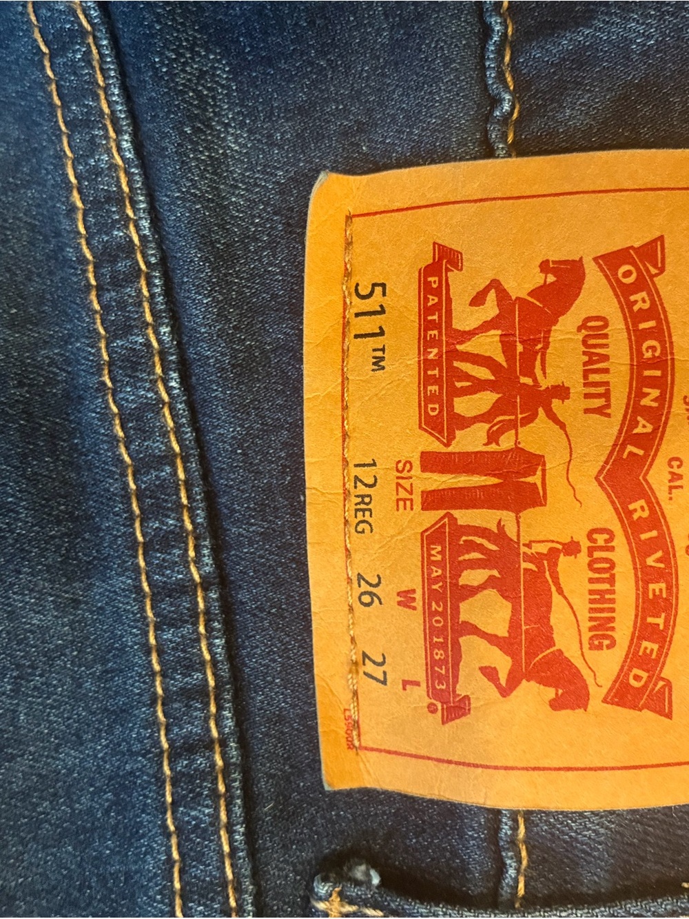 Levi's Slim Jeans in Dark Indigo with Tan Patch